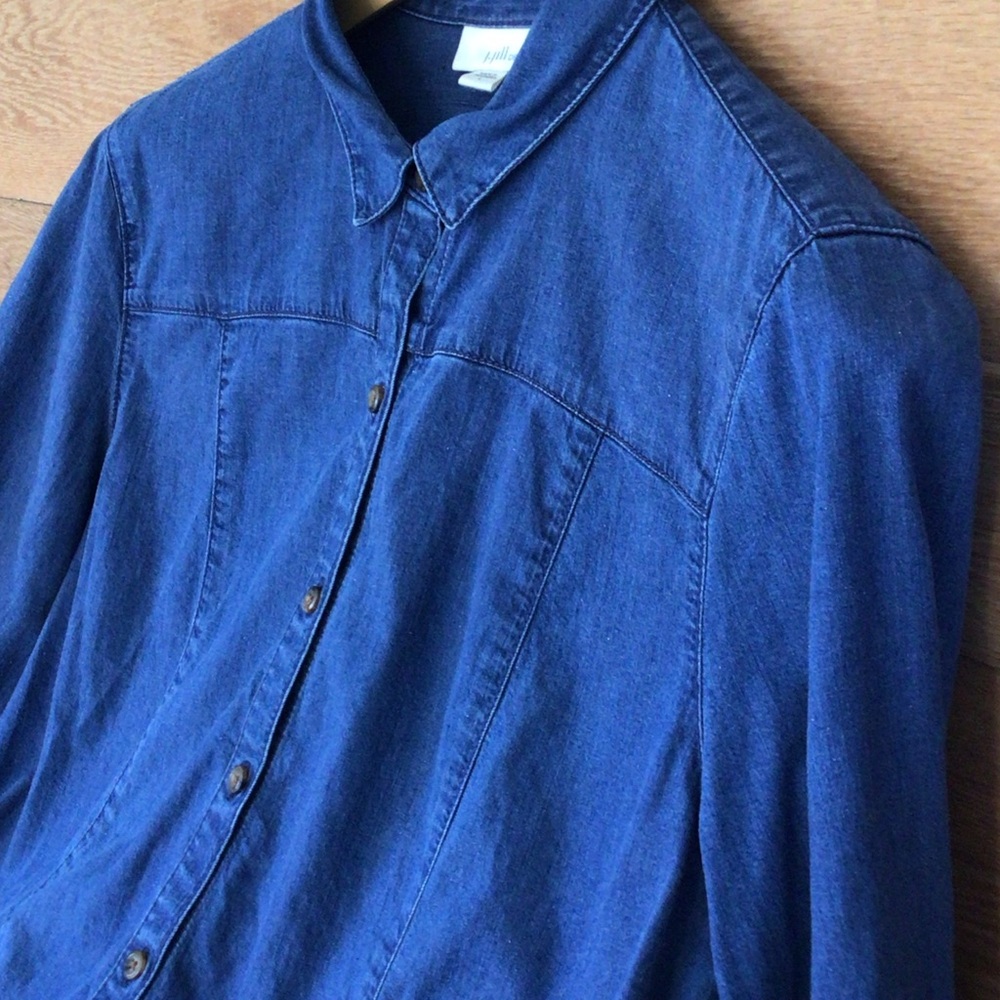J. Jill Blue Denim Tencel Button Down Seamed Shirt L